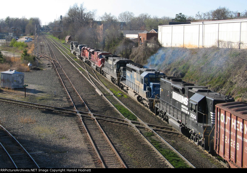 NS 5004 is the last of many locomotives on train 349